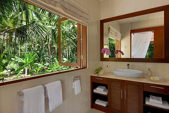 Upstairs bedroom bathroom with jungle view
